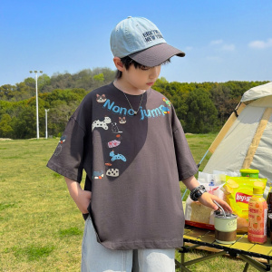 男童夏季短袖T恤2026新款大儿童半袖体恤男孩夏装卡通上衣纯棉潮T