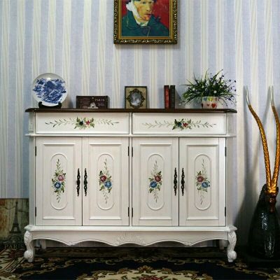 美式复古大鞋柜彩绘进玄关柜厅隔断柜欧式实木鞋柜家用大容量