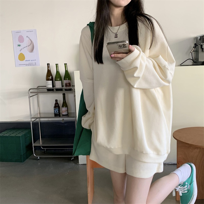 米尼绒棉质卫衣女秋装新款韩版纯色无帽薄款外套ins潮宽松上衣服