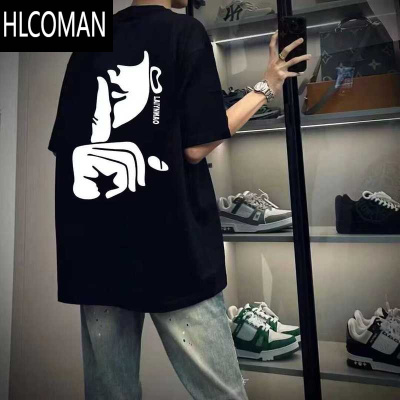 HLCOMAN潮牌设计感嘻哈美式复古短袖t恤印花潮流宽松男女ins半袖上衣