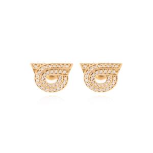 Salvatore Ferragamo女式金色黄铜耳环 透明玻璃镶嵌时尚个性设计饰品