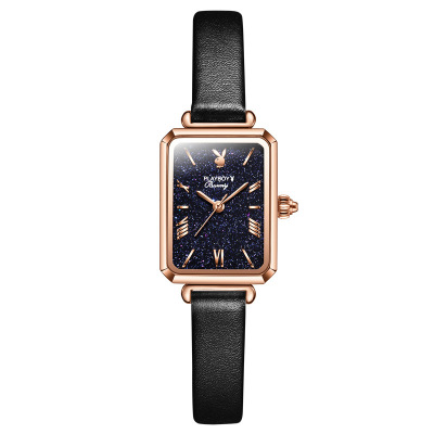 公子(playboy)手表女新款方形石英表时尚ins风真皮带防水女士时尚腕表
