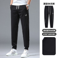欧洲站高端字母英文休闲裤男夏季薄款修身弹力运动束脚长裤