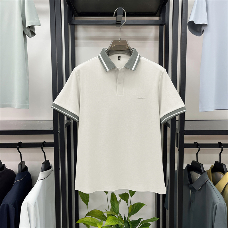 夏季新款男士条纹短袖Polo衫休闲轻商务翻领舒适透气轻薄男装