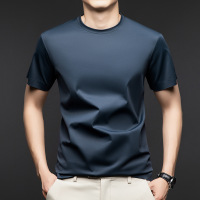 2025夏季新款男士短袖T恤冰丝凉感纯色圆领半袖打底衫薄