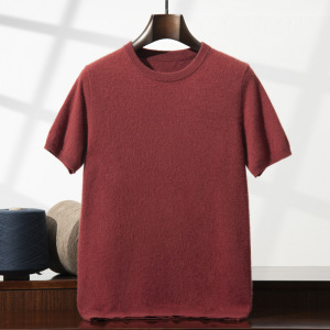 男士山羊毛衫圆领短袖针织衫春秋冬季休闲套头内搭羊毛毛衣打底潮