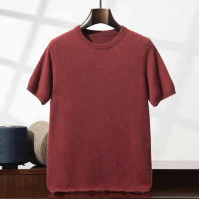 男士山羊毛衫圆领短袖针织衫春秋冬季休闲套头内搭羊毛毛衣打底潮