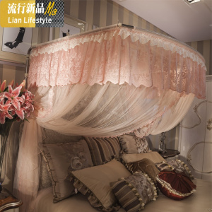 钓鱼竿伸缩蚊帐三开不锈钢落地宫廷导轨U型1.5m1.8米床双人家用 三维工匠