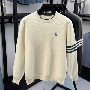 圆领毛衣男假两件2025秋冬季新款加厚保暖时尚刺绣打底男士针织衫