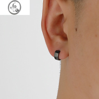 JiMiYiJian 925银银耳环男黑色学生单只耳扣女宽面素圈耳钉小众设计感