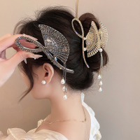 高级感珍珠流苏抓夹女大号鲨鱼夹子头饰发卡后脑勺盘发气质发夹送女朋友老婆情人节七夕生日礼物