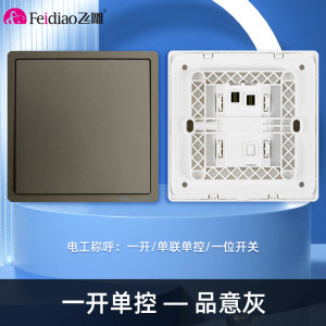 飞雕(FEIDIAO)开关插座 86型家用暗装超大面板 品意系列电源墙壁开关面板 品意灰一开单控
