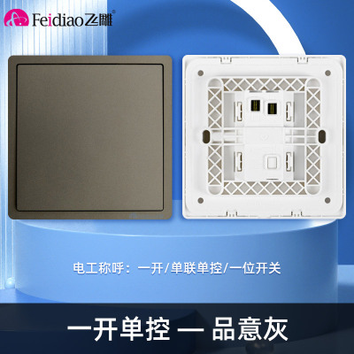 飞雕(FEIDIAO)开关插座 86型家用暗装超大面板 品意系列电源墙壁开关面板 品意灰一开单控
