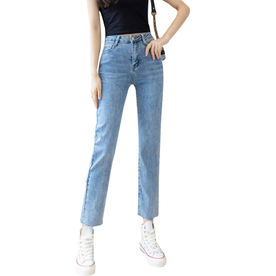 2021年夏季新款女士牛仔裤弹力小直筒裤女士八分裤高腰时尚显高显瘦韩版修身牛仔裤女装八分短裤女士潮款轻奢世家