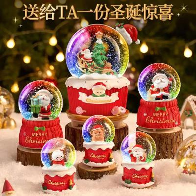 圣诞老人水晶球节日装饰摆件飘雪旋转八音盒女孩圣诞节礼物3750