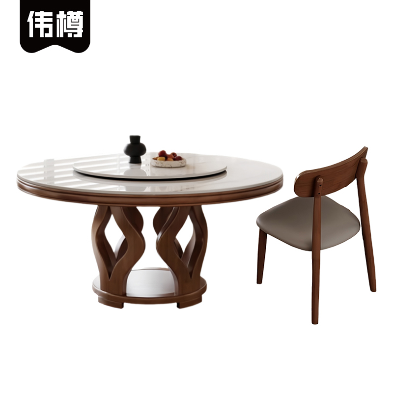 伟樽岩板圆桌餐桌160*160*75cm+椅子*10套