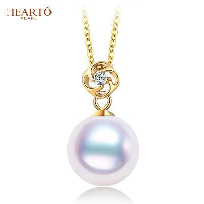 钻石款-海瞳18K金镶钻石首饰珍珠吊坠正圆日本海水珍珠项链女款礼物时尚海水珍珠吊坠礼物