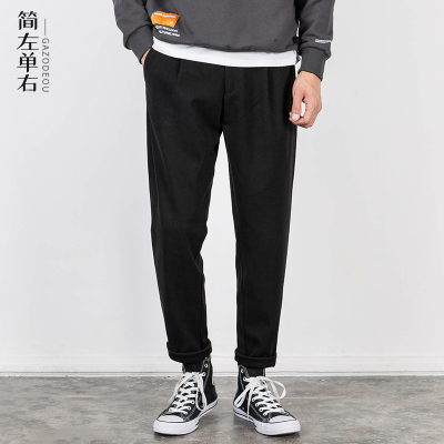 SUNTEK秋冬季毛呢裤子男日系锥形宽松直筒西裤加厚韩版潮流百搭休闲长裤西裤