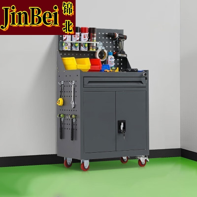 锦北工具车移动维修收纳柜工具架多功能工具箱五金工具柜深灰一抽带网