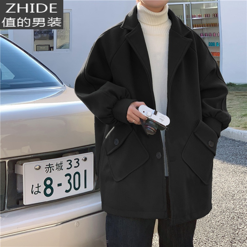 SUNTEK英伦风毛呢外套男中长款秋冬季宽松潮牌炸街痞帅韩版情侣呢子风衣风衣