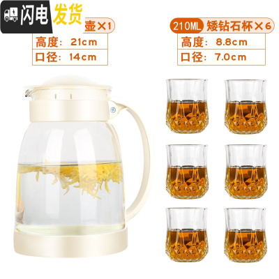 三维工匠玻璃冷水壶可高温防爆家用大容量凉白开凉水壶耐热花茶壶泡茶套装 白色茶艺壶2+6只矮钻石杯开水不裂破损包赔茶具