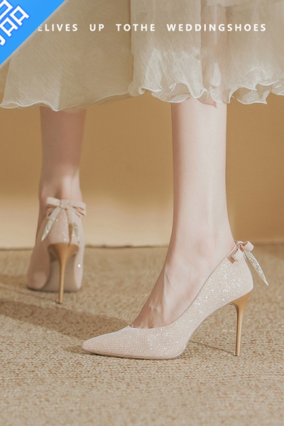 SUNTEK香槟色配礼服高跟鞋设计感小众气质名媛18岁成年礼细跟单鞋伴娘鞋