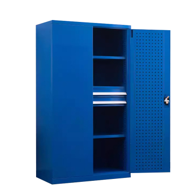 汉诺鑫威重型工具柜车间用加厚物件工具储物柜工厂铁皮柜汽修厂零件收纳柜蓝色四层二抽带挂板