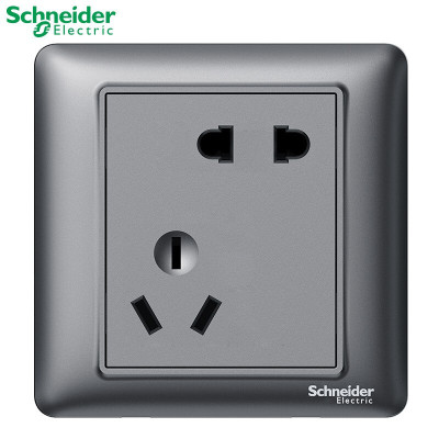 施耐德电气 开关插座 睿意夜空灰色 电源插座86型面板 家用墙壁式 五孔一开弱电 新品火爆上市 斜五孔插座 夜空灰