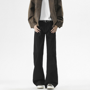 喇叭裤男美式cleanfit小黑色牛仔长裤显腿长男女款设计感男装