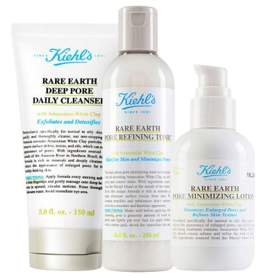 kiehls科颜氏亚马逊白泥净致女士面部护肤套装礼盒收缩毛孔提亮3件控油套装(洁面乳+爽肤水+乳液)