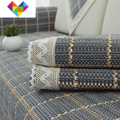 棉麻沙发垫四季通用防静电棉防滑粗布沙发垫巾夏季简约现代可定制雅典灰定制尺寸御蓝锦