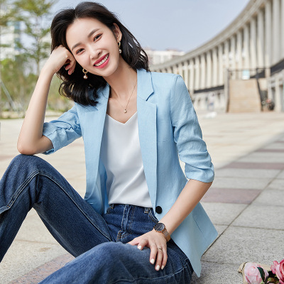 女先生女士西装棉麻小西装外套女春夏季2021新款修身显瘦气质女神范韩版西服休闲上衣通勤OL高端总裁白领工作服正装