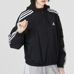 Adidas阿迪达斯外套女子新款运动服梭织休闲防风连帽夹克HT3399 ZP