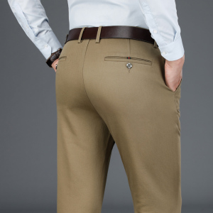 老爺車(LAOYECHE)男士休闲裤男军绿色商务直筒宽松秋冬厚款西裤男冬季裤子