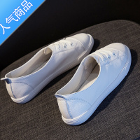 SUNTEK头层小白鞋女2023春夏新洋气女鞋平底一脚蹬百搭休闲浅口单鞋