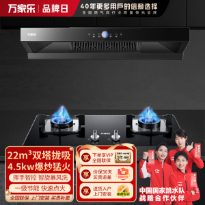 万家乐 22m³双拢烟 双进风 自清洗油烟机 T4R1+LAY3 22立方大吸力家用吸油烟机 家用灶具两件套