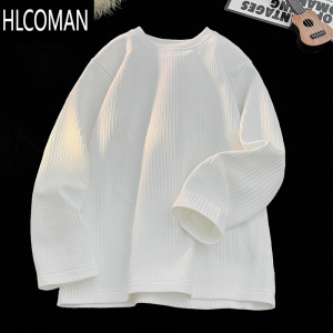 HLCOMAN肌理感圆领卫衣男美式休闲百搭高级内搭加绒长袖打底衫T恤