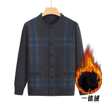 老人开衫加绒加厚毛衣男爸爸上衣保暖外套中年针织保暖秋冬装