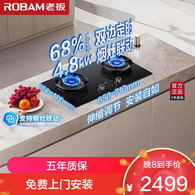 老板(Robam)E2P燃气灶联动定时灶家用厨房炉具配件灶台灶具 4.8kW 68%热效率56BA-E2P 液化气