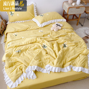 少女风小雏菊绣花夏凉被空调被四件套可水洗韩式花边夏季薄被子芯 三维工匠