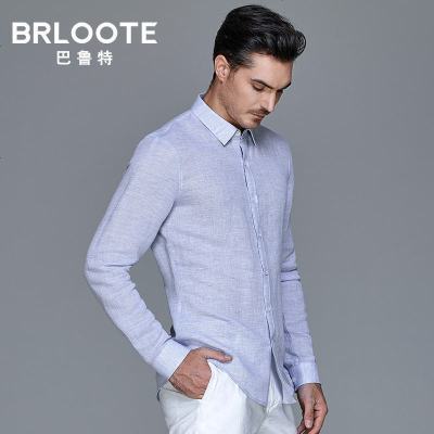 Brloote/巴鲁特男士亚麻长袖衬衫修身棉麻休闲舒适衬衣春秋装