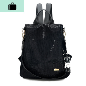 个性轻便双肩包女2020新款韩版时尚亮片百搭旅行包单肩两用背包潮NEW LAKE 黑色 黑色