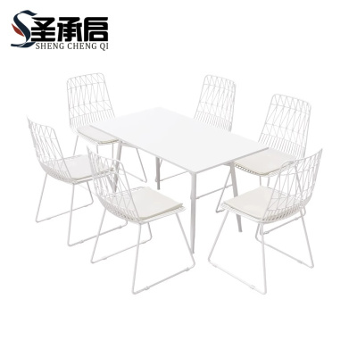 圣承启 碳钢桌椅 白色长桌+6椅 套