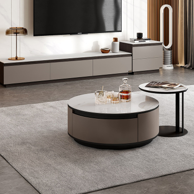 全友家居现代简约高低错落客厅圆茶几储物电视柜灵活摆放高边几