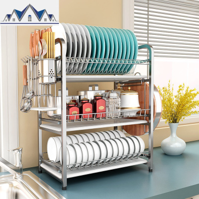 304不锈钢3层碗碟架滤水沥水碗架凉放厨房置物架碗筷碗盘架 三维工匠