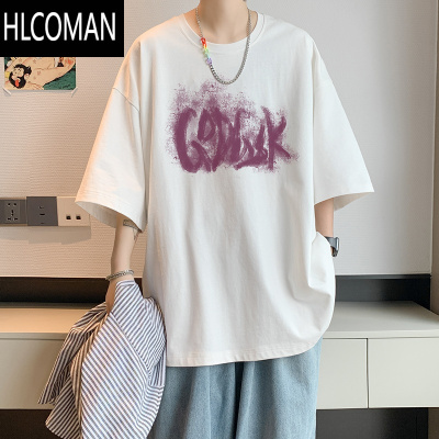 HLCOMAN夏季冰丝凉感短袖T恤男美式潮牌ins半袖宽松体恤青少年打底衫
