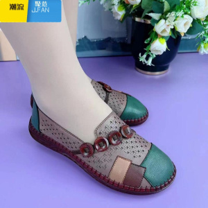 聚范意尓康中老年单鞋女2024春季新款软底镂空洞洞鞋夏平底妈妈鞋