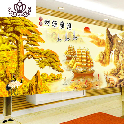 封后钻石绣十字绣财源广进迎客松钻石画2019新款风景一帆风顺满钻客厅满钻魔方圆钻200*92CM+送9钻笔