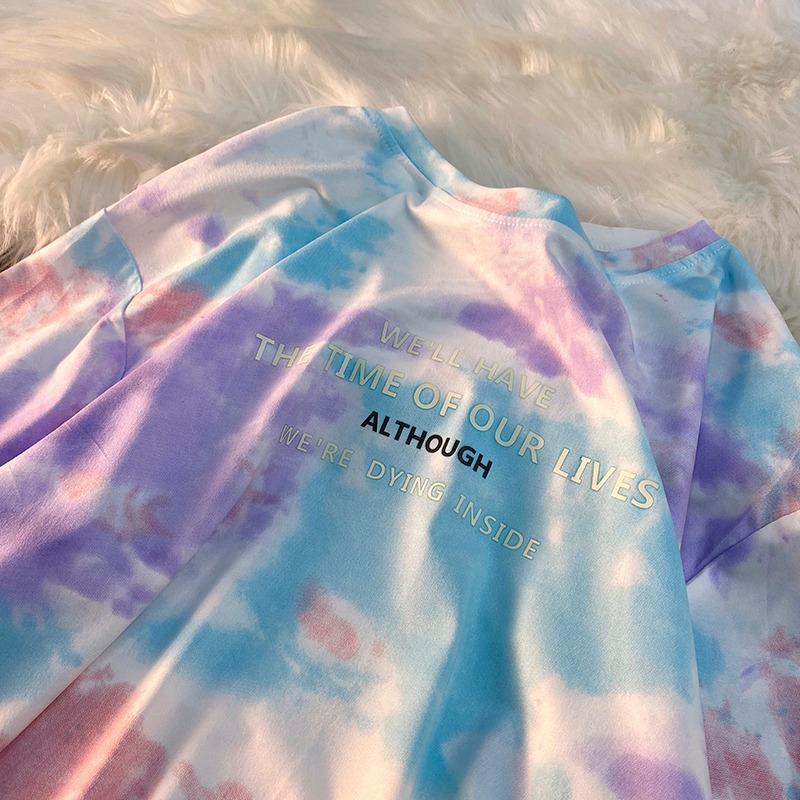 扎染渐变色宽松短袖T恤女夏新款休闲女士打底衫学生大码上衣女装_63