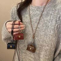 复古皮质零钱包包挂脖项链女小巧长款毛衣链耳机保护套可斜挎收纳送女朋友老婆情人节七夕生日礼物